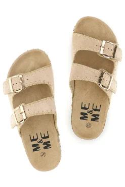 Ciabatte beige con fibbie e dettagli ricamati Me & Me 14184