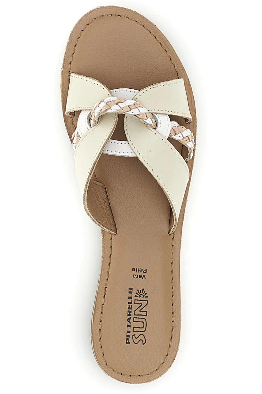 Ciabatte beige in vera pelle con fasce incrociate Pittarello sun TIMA3960