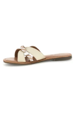 Ciabatte beige in vera pelle con fasce incrociate Pittarello sun TIMA3960