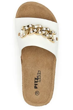 Ciabatte Bianche Con Catenina Oro Pitt Kids 14450