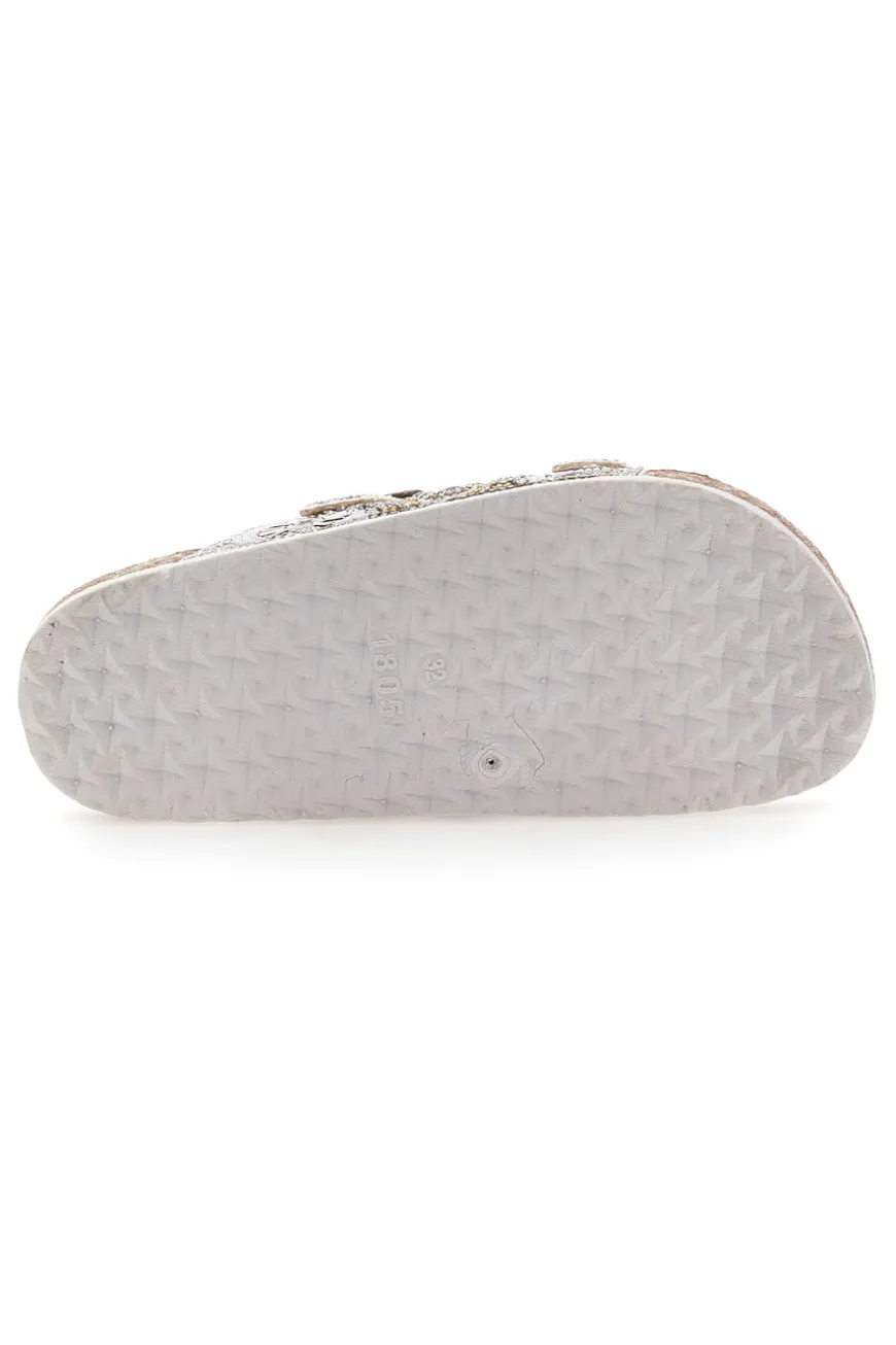 Ciabatte bianche con doppia fibbia e glitter Pitt Kids 14501