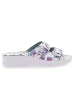 Ciabatte Bianche con fiori multicolor e doppia fascia antiscivolo Best Medical 122F