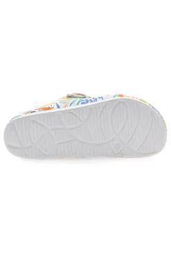 Ciabatte bianche fantasia tropicale con doppio cinturino 2T2L HM06