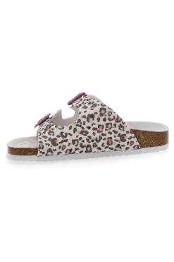Ciabatte Bianche Leopardate con Dettagli Rosa Pitt Kids 14459