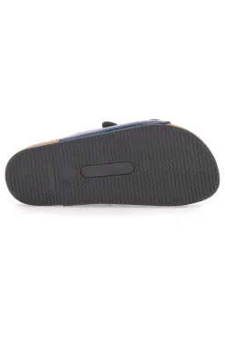 Ciabatte blu con doppia fibbia e sottopiede in pelle Made in Italy Pittarello Tierra 335A038SR