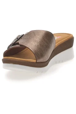 Ciabatte bronzo con fibbia e plantare comfort Linea Comoda 7185