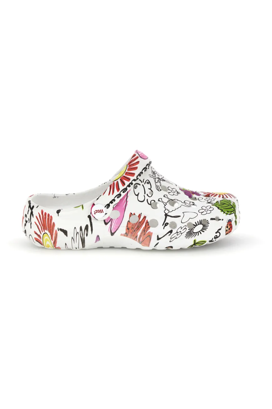Ciabatte clog bianche con stampa floreale Woz 7