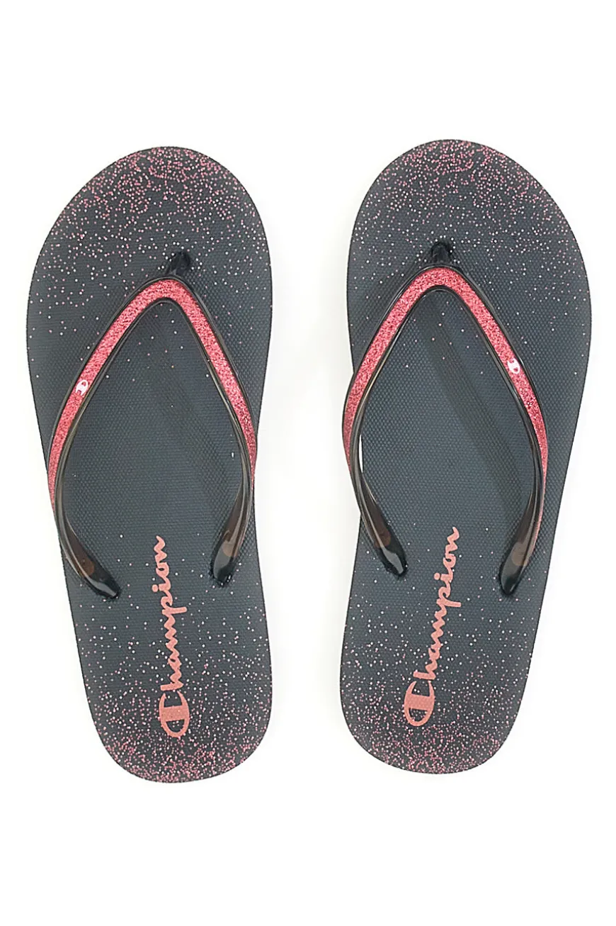 Ciabatte Infradito nere con glitter e logo Champion 11825