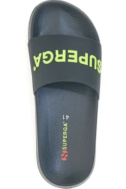 Ciabatte nere con fascia e logo verde da uomo Superga S24U433