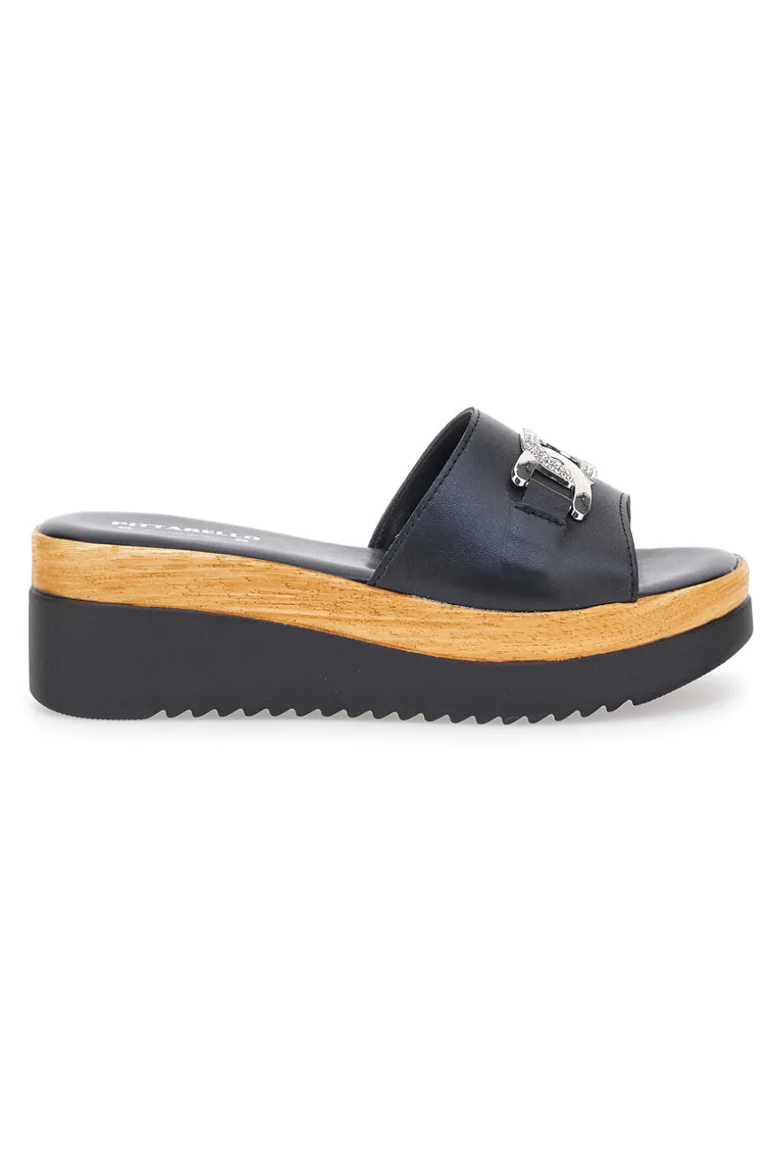 Ciabatte Nere Con Platform e Catenina Argentata Pittarello Love 3456