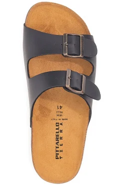 Ciabatte nere doppia fibbia sottopiede in pelle Made in Italy Pittarello Tierra 335A038SR