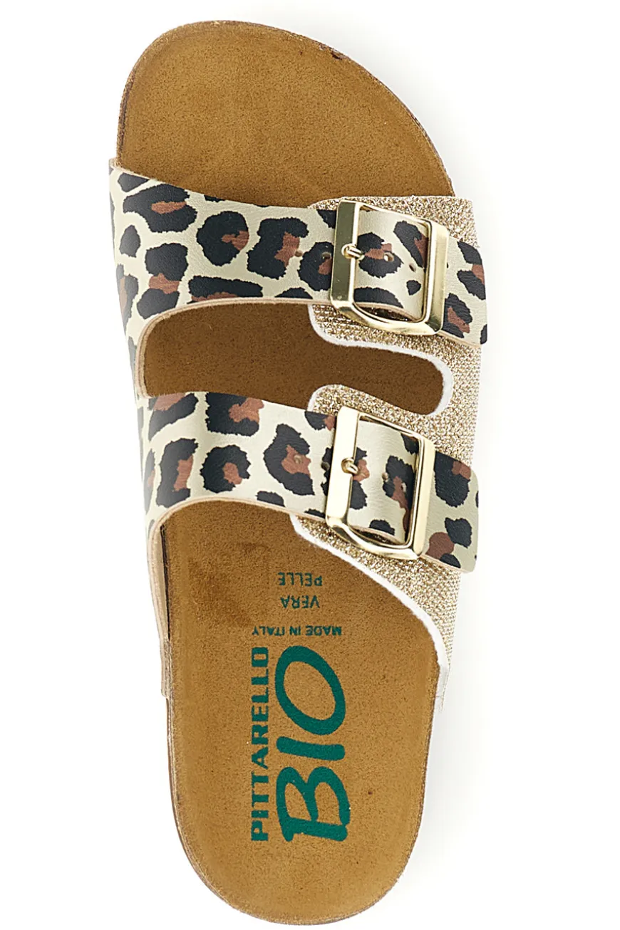 Ciabatte oro animalier con sottopiede in vera pelle Pittarello Bio 335P20630SR