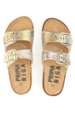 Ciabatte oro multicolor con doppia fibbia e suola effetto sughero PRIMA RIGA 14601