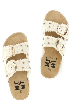 Ciabatte Panna con borchie e brillantini Me & me 12502