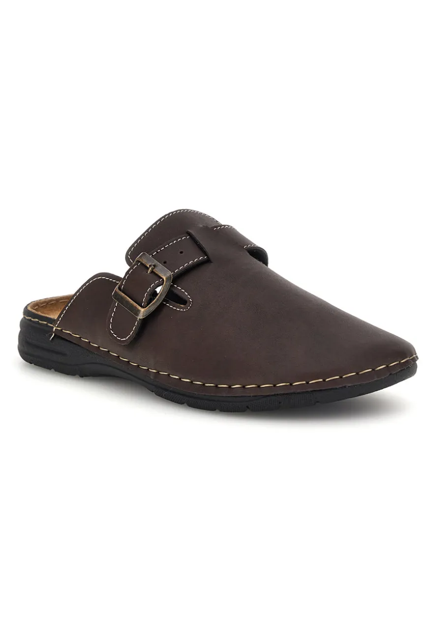 Ciabatte Sabot marroni sottopiede in pelle con fibbia Jerpoint 620PS