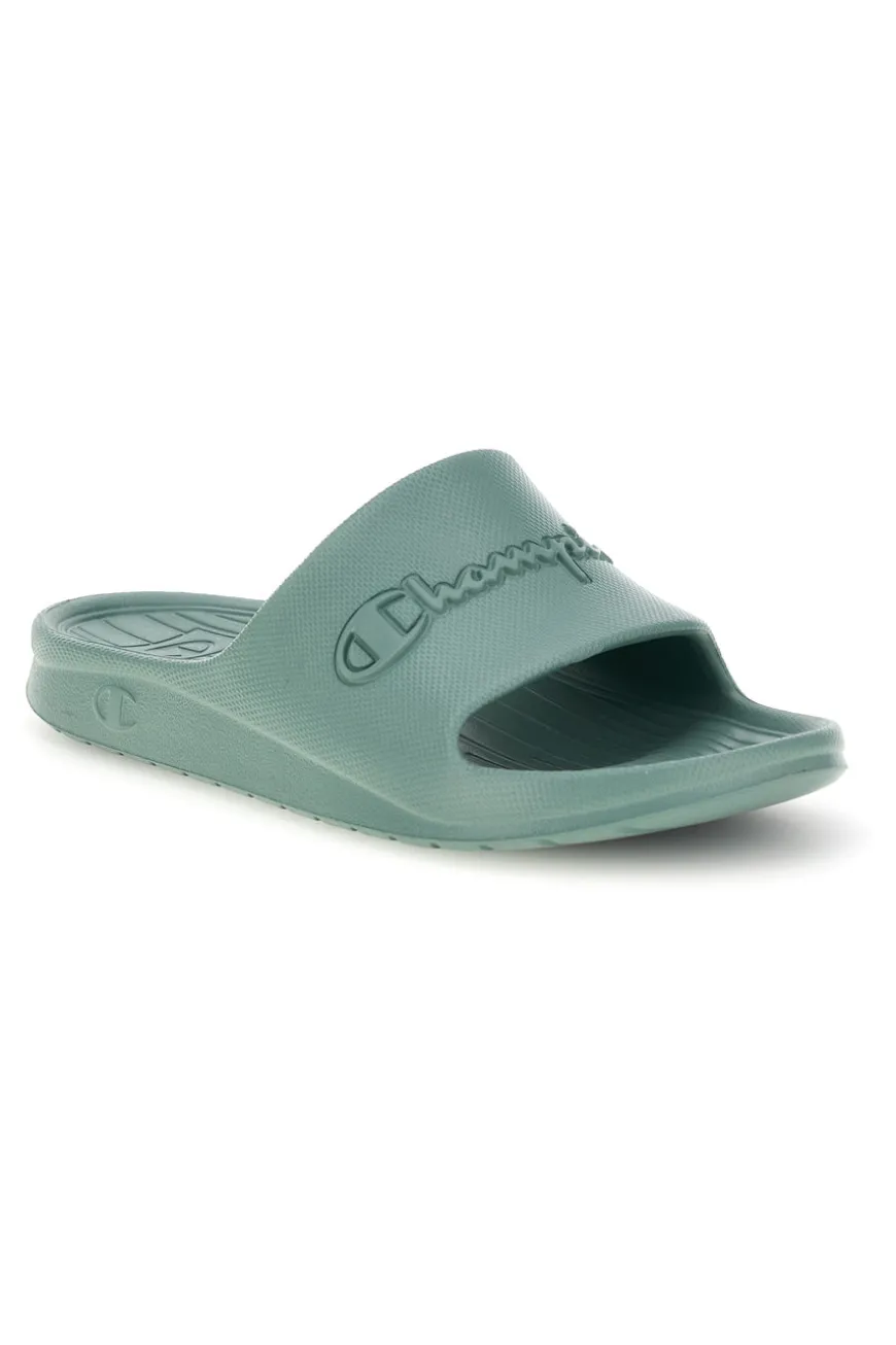 Ciabatte verde acqua con fascia logata Champion Cabana Box Slide