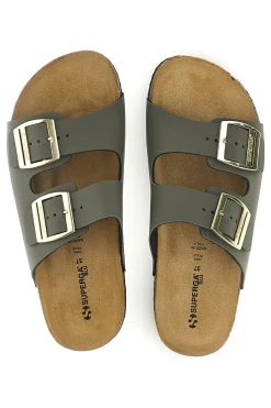 Ciabatte verdi con doppia fascia regolabile Made in Italy in vera pelle Superga S31T823
