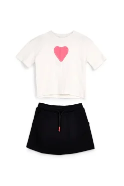 Completo t-shirt + gonna bianco e nero in cotone Pitt kids Pt-b-t-9051