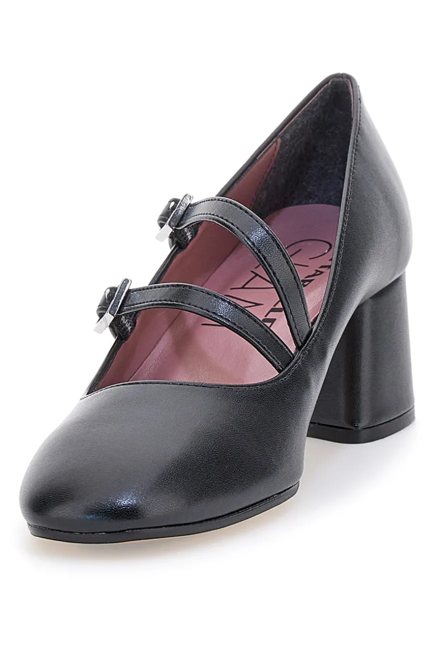 Décolleté nere con doppio cinturino e tacco largo Pittarello glam 6716