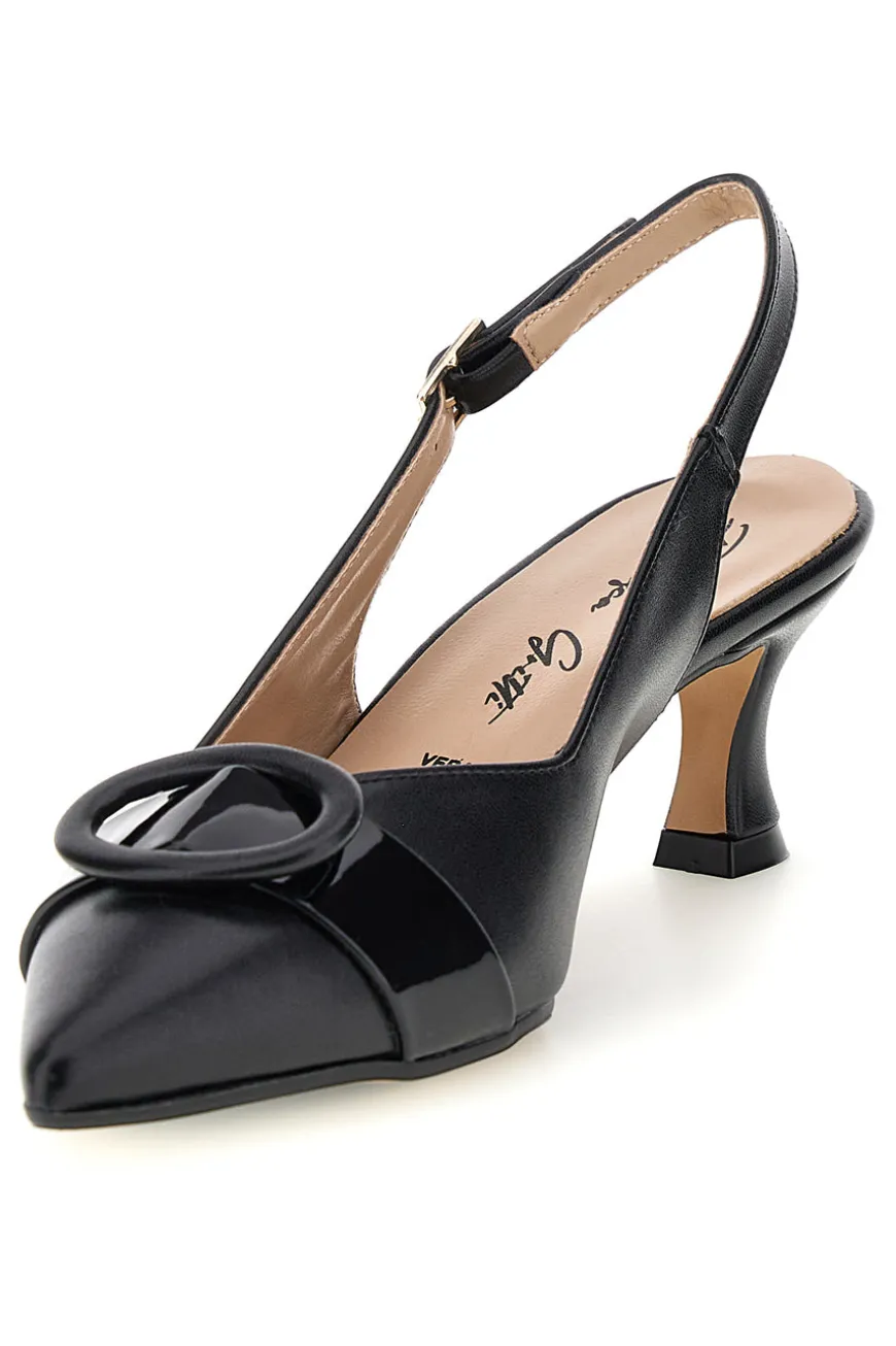 Décolleté nere in vera pelle con fibbia decorativa Francesca Gritti P0501