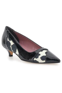 Décolleté nere in vernice con stampa animalier e tacco basso Pittarello Glam 63127