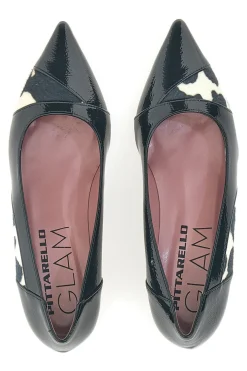 Décolleté nere in vernice con stampa animalier e tacco basso Pittarello Glam 63127