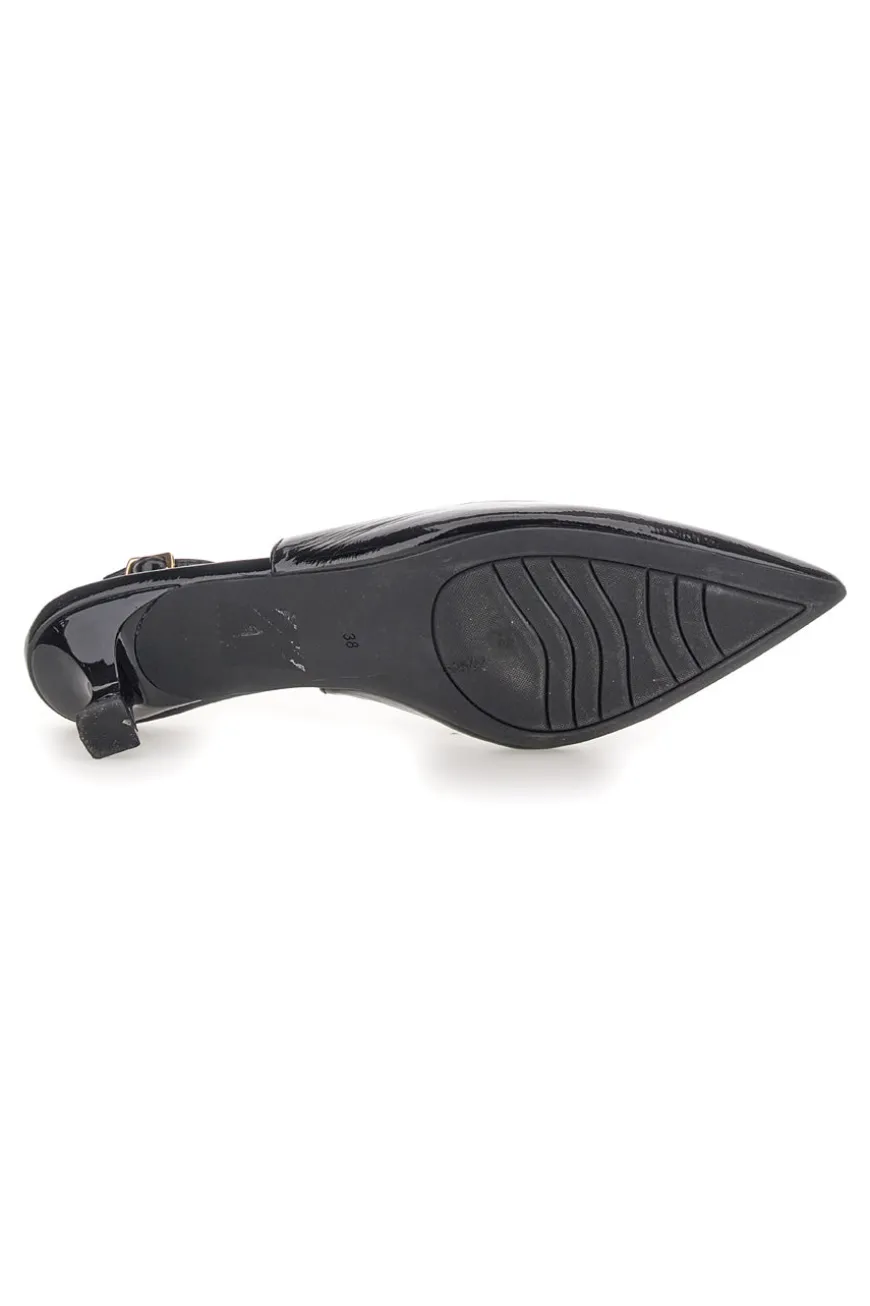 Décolleté Nero vernice slingback tacco medio Mon dieu FDS246C