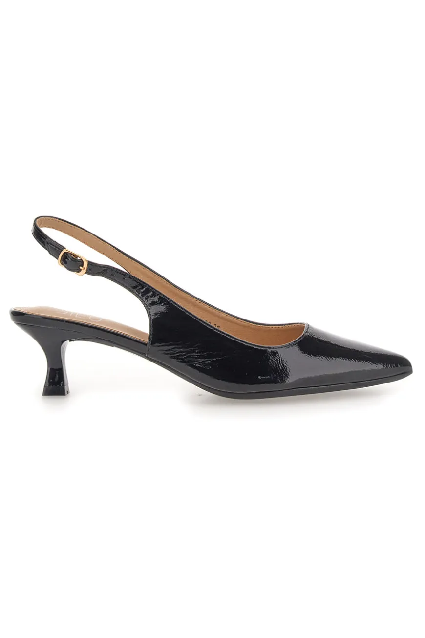 Décolleté Nero vernice slingback tacco medio Mon dieu FDS246C