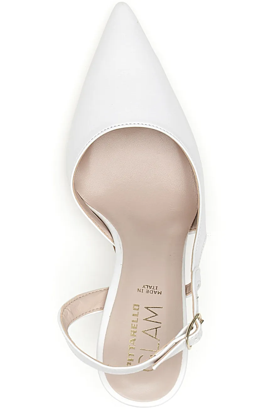 Décolleté slingback bianca con tacco Pittarello Glam 3997