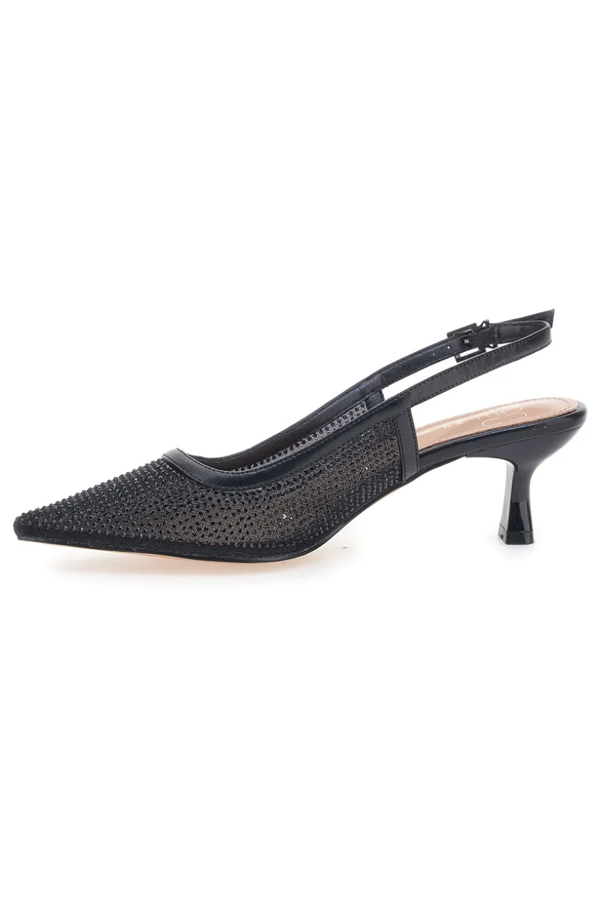 Décolleté slingback nere con strass e tacco basso Mon Dieu 632