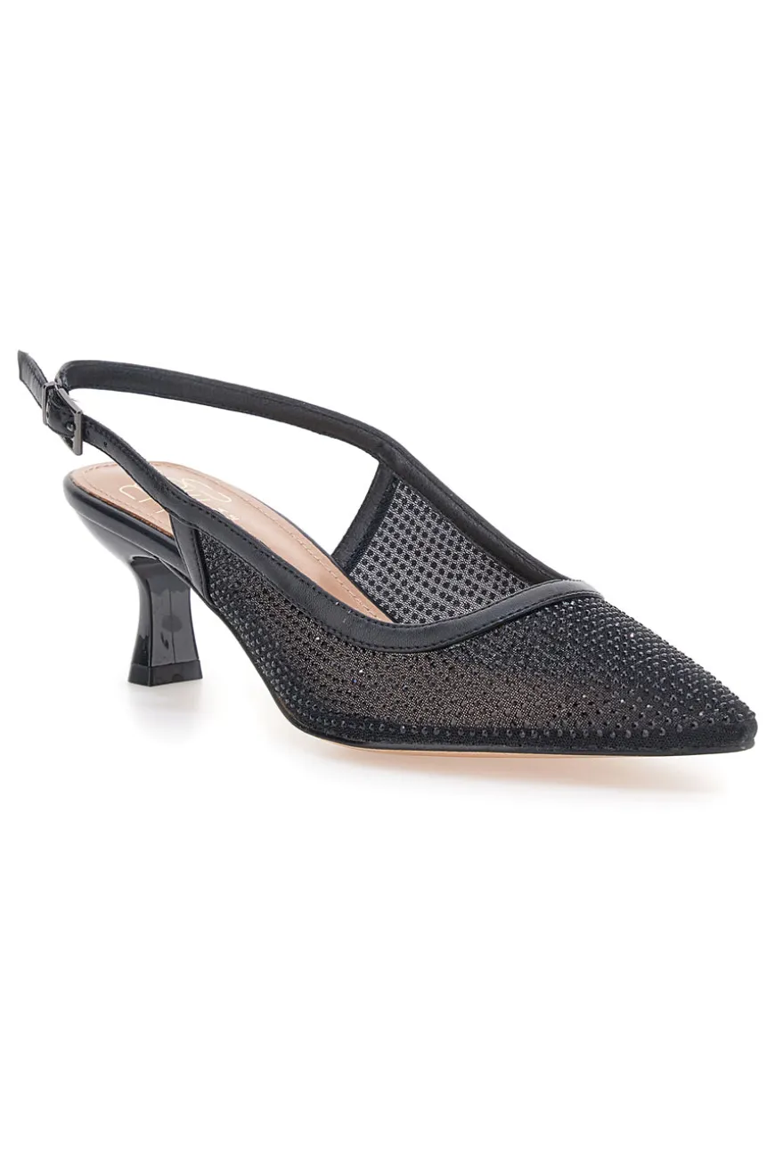 Décolleté slingback nere con strass e tacco basso Mon Dieu 632