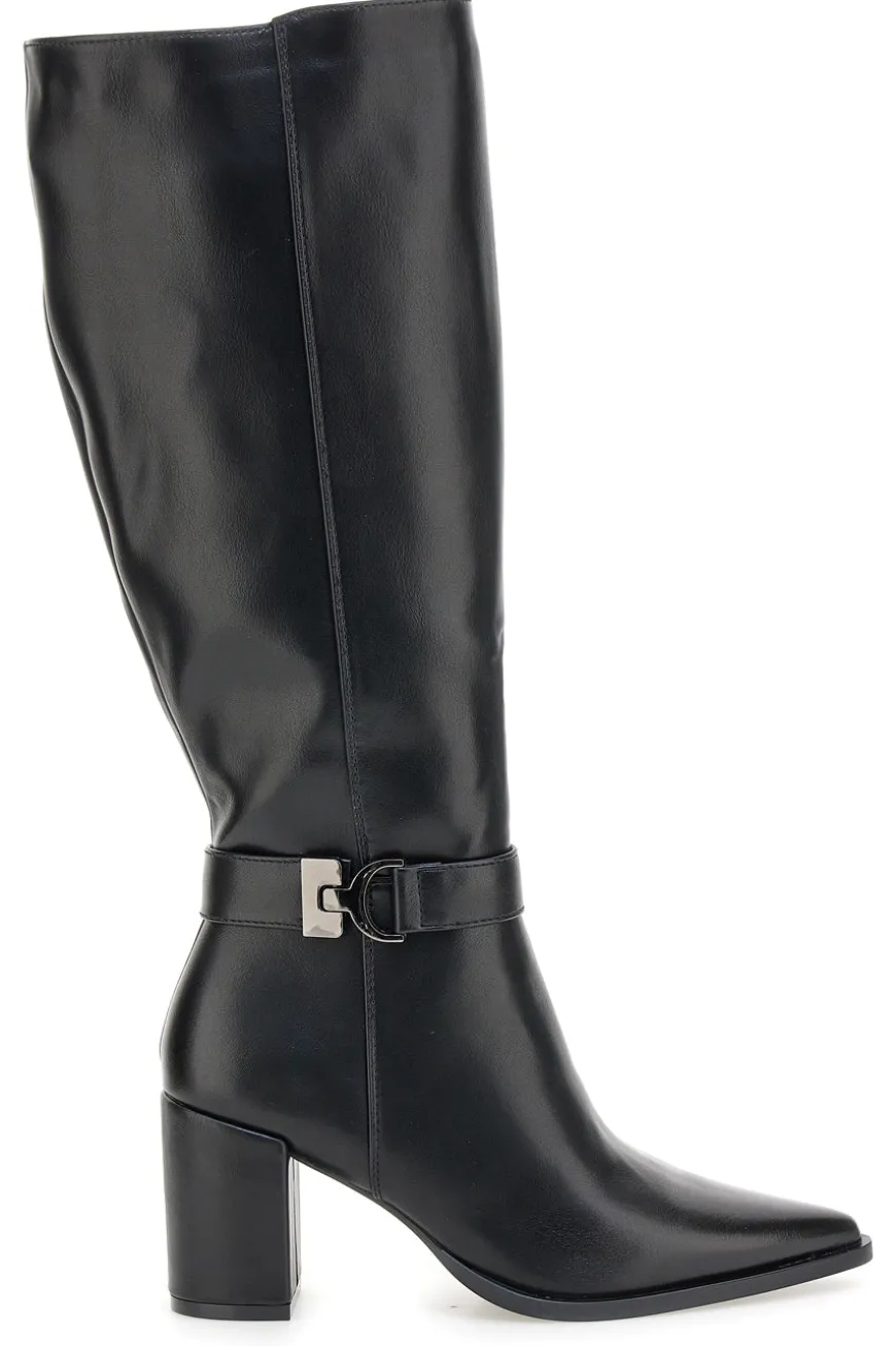 Energy I365 Schwarze High-Heel-Stiefel mit Zierriemen