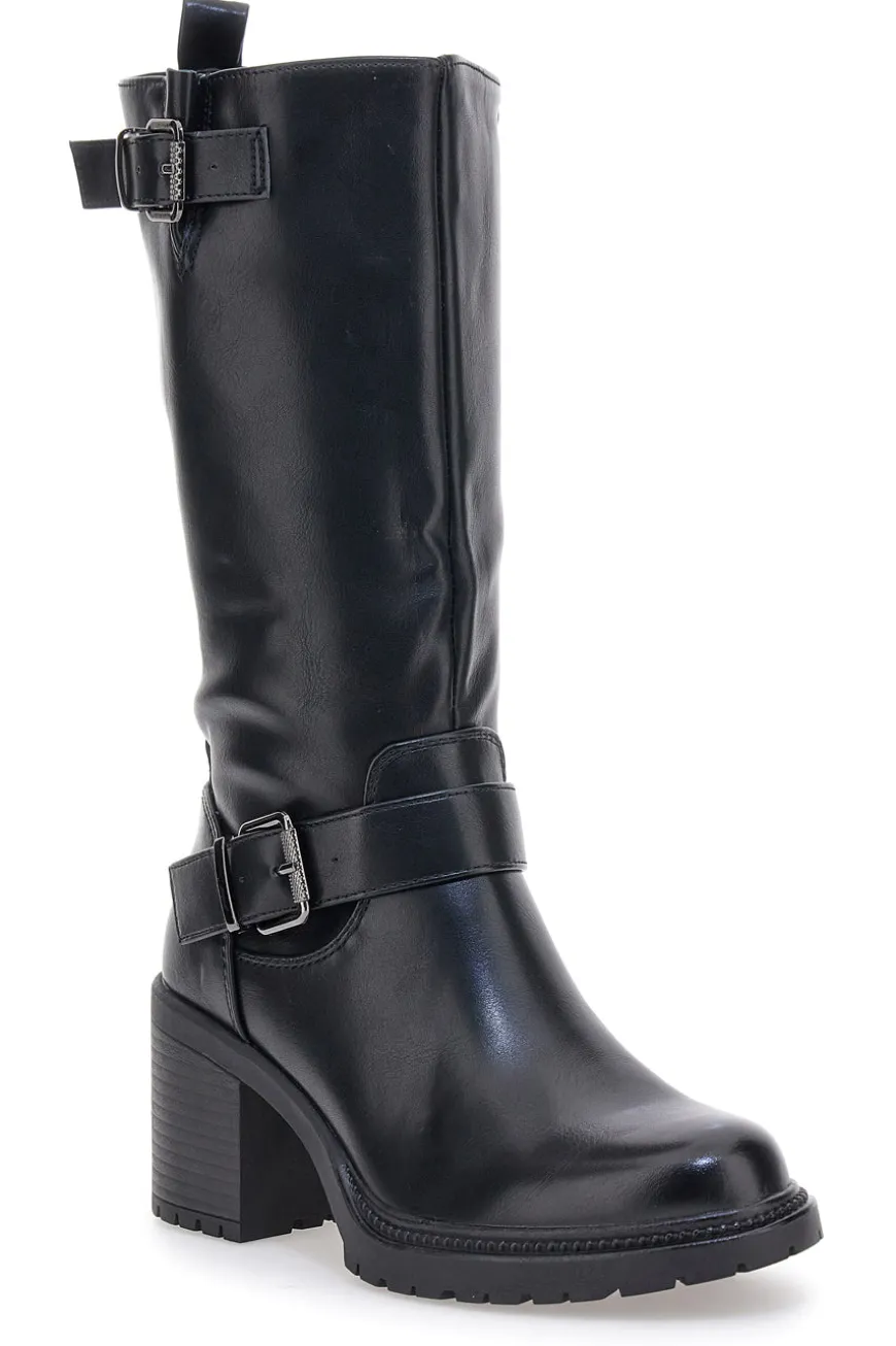 Energy I358 Schwarze Stiefel mit Blockabsatz und Schnalle
