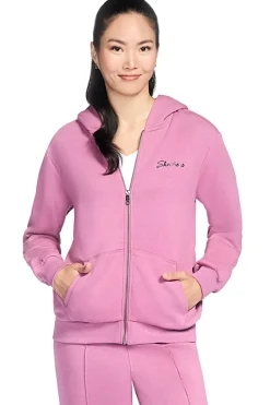 Felpa con cappuccio rosa con zip in tessuto skech-sweats french terry Skechers JA286