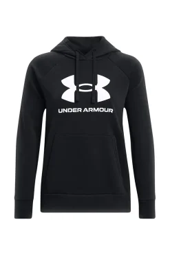 Felpa Nera Girocollo Con Cappuccio Under Armour Rival Fleece Big Logo