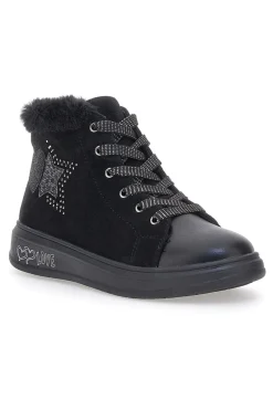Gepolsterte schwarze Mid-Cut-Sneaker mit Reißverschluss und Fell Grazie 1719