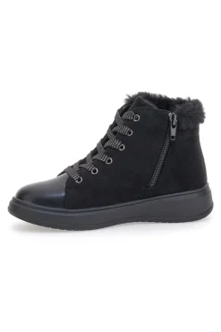 Gepolsterte schwarze Mid-Cut-Sneaker mit Reißverschluss und Fell Grazie 1719