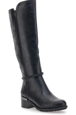 Gianmarco Venturi SV0184 schwarze Stiefel mit Logo und verziertem Absatz