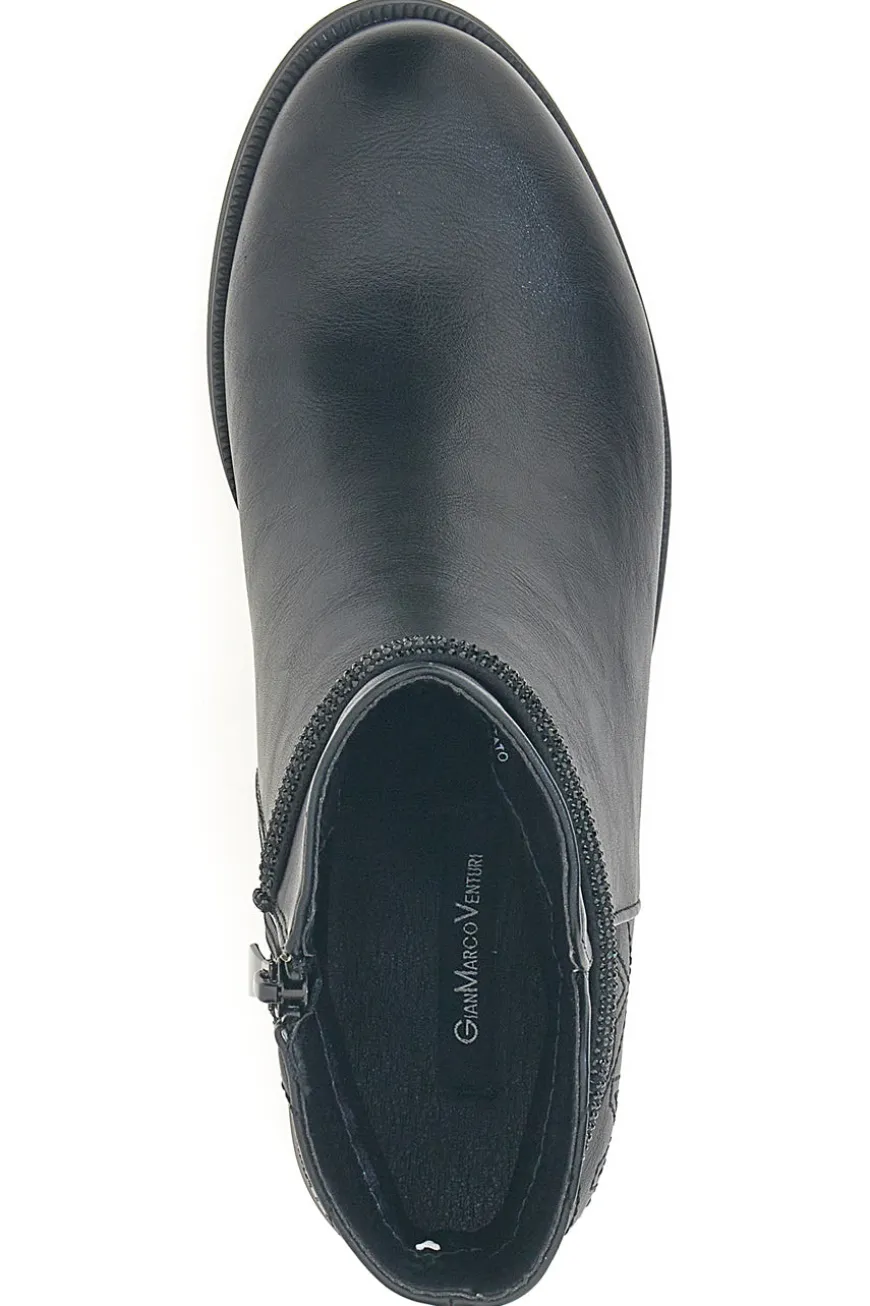 Gianmarco Venturi TR0305 schwarze Stiefeletten mit mittlerem Absatz und Steppdetail