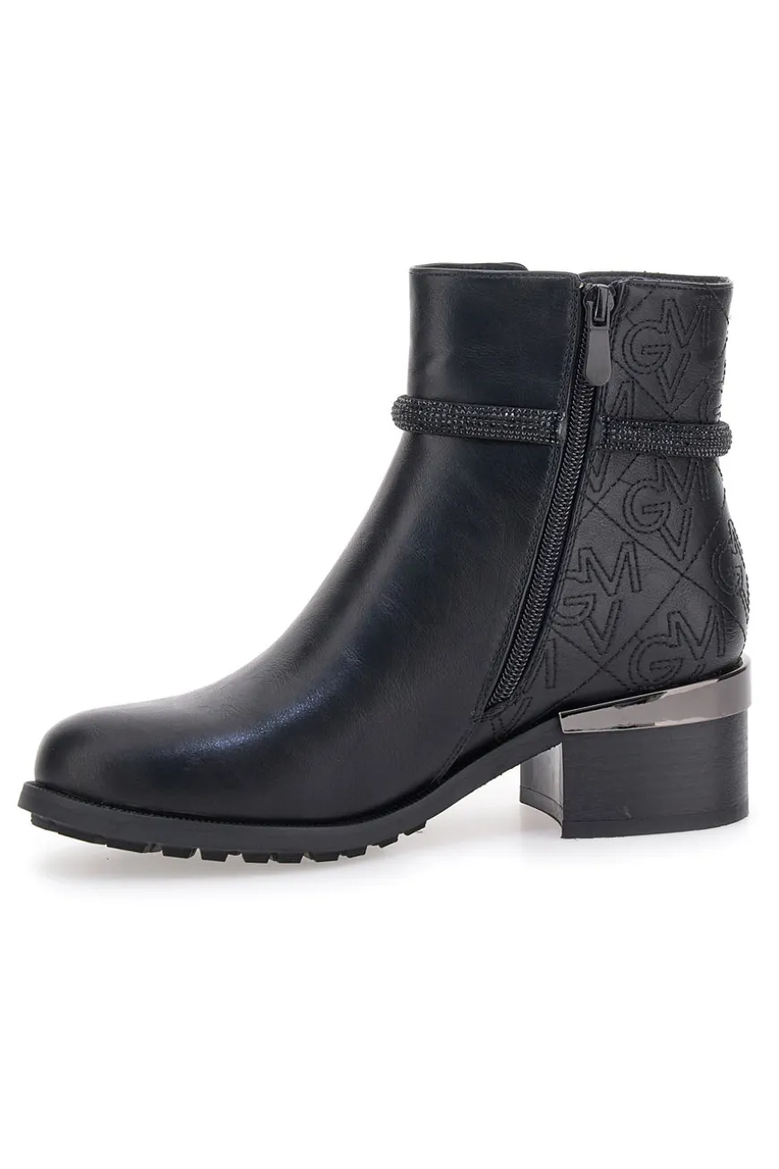 Gianmarco Venturi TR0305 schwarze Stiefeletten mit mittlerem Absatz und Steppdetail