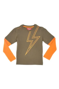 Grün-oranges Langarm-Rundhalsshirt PITT KIS 6033