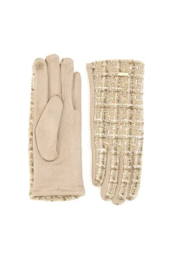 Guanti beige in tweed con touch screen Biagiotti LB25W907-20