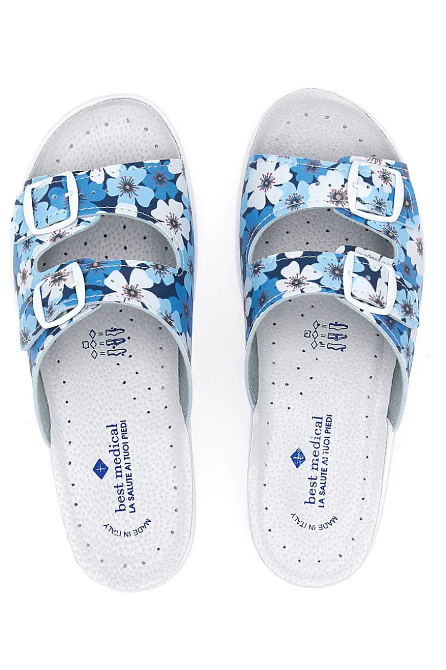 Hausschuhe mit blauen Blumen und doppeltem Anti-Rutsch-Band Best Medical 122F