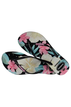 Havaianas Slim Floral Schwarz-Rosa Flip-Flops