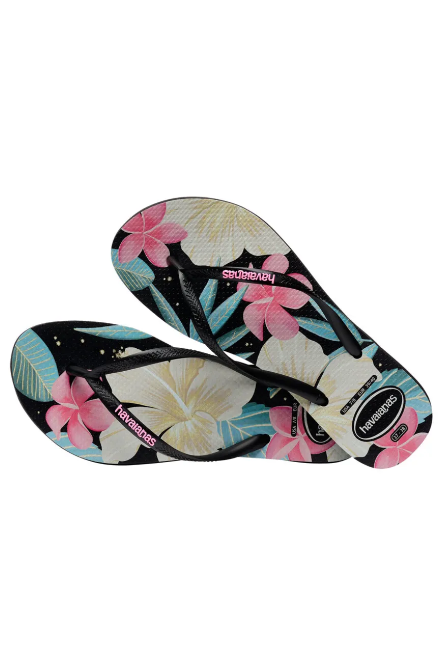 Havaianas Slim Floral Schwarz-Rosa Flip-Flops