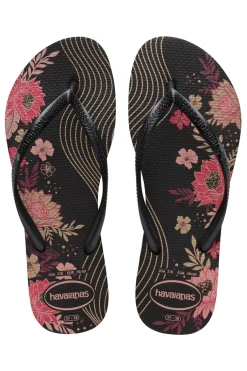 Havaianas Slim Organic Schwarze Flip-Flops mit Blumen