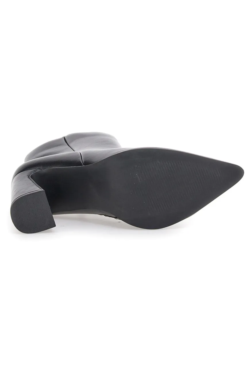 Le Havre Paris 801 schwarze Stiefeletten mit hohem Blockabsatz und spitzer Zehenpartie
