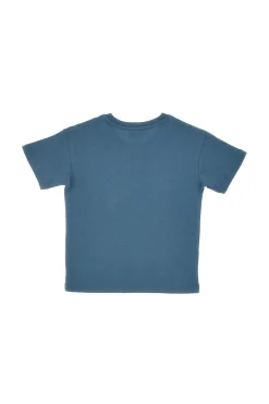 Maglia Girocollo a Miche Corte Petrolio con Stampa Giallo Fluo PITT KIDS PT-K-T-7011