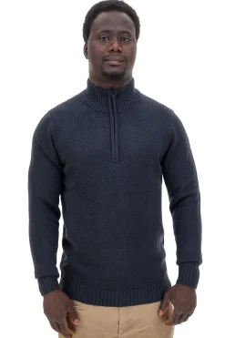 Maglione blu con collo zip in misto lana US Golf AC12