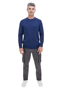 Maglione blu girocollo in maglia fine Sevenoaks 8020